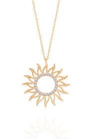 Resim Güneş Tasarım 925 Ayar Gümüş Kadın Rose Renk Kolye 