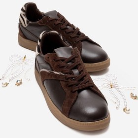 Resim Taren Kahverengi Hakiki Deri İnci Tokalı Kadın Günlük Spor Ayakkabı Kahverengi 