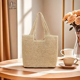 Resim Kadınlar için Büyük Kapasiteli Fransız Tarzı Dokuma Hasır Tote Çanta - Şık Tek Omuzlu Plaj Tatil Çantası, Haki, Sentetik Malzeme, Yaz Gezileri ve Deniz Kenarı Kaçamakları için Mükemmel, Plaj Çantası 