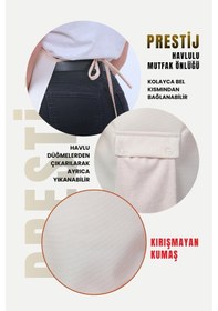 Resim Prestij 4lü Set Sıvı Geçirmez Su Geçirmez Mutfak Önlüğü Eldiven Tutacak Krem Krem 