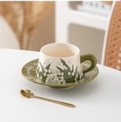 Resim Shineyee Lingering Flowers Kahve Seti - Yüksek Kaliteli Seramik Kupa Ve Tabağı - Suluboya Mod 