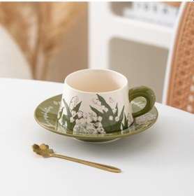 Resim Shineyee Lingering Flowers Kahve Seti - Yüksek Kaliteli Seramik Kupa Ve Tabağı - Suluboya Mod 