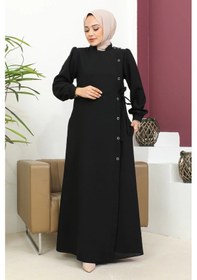 Resim Nevayla Moda Bağlamalı Çıt Çıt Detaylı Ferace - Siyah 
