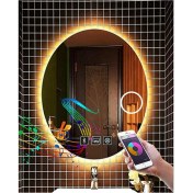Resim Dnr-Mirror73x93 Cm Bluetoothlu Buğu Yapmayan Dokunmatik Tuşlu Makyaj Aynalı Günışığı Ledli Elips Banyo Aynası 
