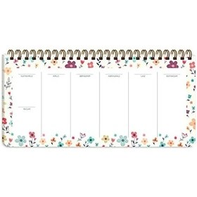 Resim Krem Çiçek Desenli 13x27 Haftalık Spiralli Planner Açık Gri 