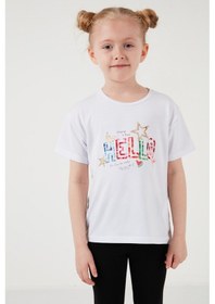 Resim Lela Pamuklu Bisiklet Yaka Kısa Kollu Taytlı Alt-Üst Kız Çocuk Takım 6212001 Beyaz 