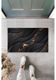 Resim Dijital Baskı Siyah-gold Dalga Kapı Paspası 