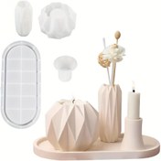 Resim 4 Parça/Set Silikon Reçine Kalıpları, Vazo ve Oval Tepsi Kalıbı ile Mumluk Kavanoz Kalıp Dahil, Resin Alçı Çimento Beton Döküm için Mumluk Vazo Saklama Tepsisi Kalıplar Seti, Ev Dekorasyonu için DIY Sanat El İşleri 
