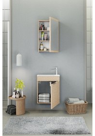 Resim Biani Fix Loft 50 Cm Banyo Dolabı,Seramik Lavabolu, Aynalı,Lavabo Dahil,Mdf,Aybe Bej 