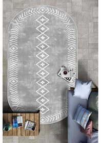 Resim West Home Dijital Baskı Yıkanabilir Kaymaz Taban Oval Mutfak Halısı Salon Halısı Ve Yolluk Wh 375 Grey Oval 