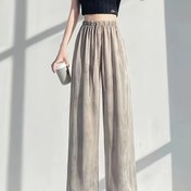 Resim Kadınlar İçin Şık Yüksek Bel Geniş Paça Pantolon - Buzlu Slick Fiber Kumaş, Nefes Alabilir & Hafif, Bol Kesim İpli Bel, Düz Renk Günlük ve Resmi Giyim için Yüksek Bel Tayt 