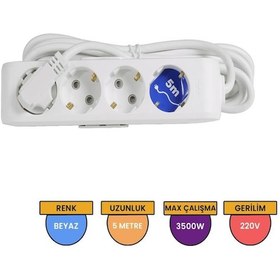 Resim Viko 90113405 Multi-Let Topraklı Çocuk Korumalı Grup Priz 4'lü 5 M Beyaz 
