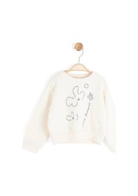 Resim Kız Çocuk Çiçek Desenli Sweatshirt-16138 KREM 