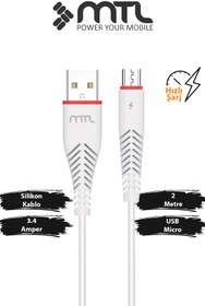 Resim MTL 3.4A USB to Micro USB Silikon Hızlı Şarj ve Veri Aktarım Kablosu 2 Metre MT2023 