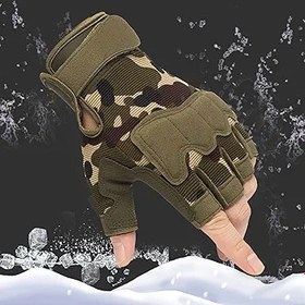 Resim BROLEO Yarım Parmak Kamuflaj Eldiven, Paraşütçü Koruyucu Eldivenler Kalınlaşma Kumaş Hızlı Bırakma 2 ADET Motosiklet Için Basınç Tahliye (l) 