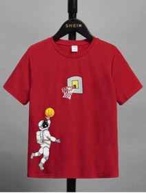 Resim MORNİNG KİDS Kırmızı Astronot Basketball Baskılı Çocuk Tshirt 