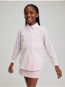 Resim Zekids Kız Çocuk Çizgili Desenli Tasarım Gömlek-17169 Pembe 