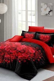 Resim MONOHOME King Size Pamuk Saten Çift Kişilik Nevresim Takımı Rose Heart Black, MONOHOME69780 