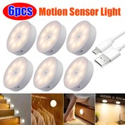 Resim 6 Adet LED Dolap Yuvarlak Basınç Lambası, USB Şarj Edilebilir, Mutfak, Dolap, Merdiven İç Mekan Tezgah Altı Aydınlatması, 120° Geniş Algılama Alanıyla Her Yere Yapıştırılabilir 
