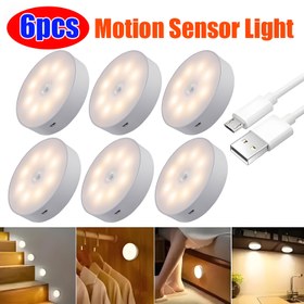 Resim 6 Adet LED Dolap Yuvarlak Basınç Lambası, USB Şarj Edilebilir, Mutfak, Dolap, Merdiven İç Mekan Tezgah Altı Aydınlatması, 120° Geniş Algılama Alanıyla Her Yere Yapıştırılabilir 