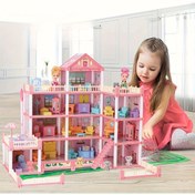 Resim Kızlar için Prenses Evi Kalesi Villa Oyunu - Pembe ve Sarı Yapı Blokları Oyuncak Evi Gerçekçi Mobilya, Oyuncaklar ve Aksesuarlar ile Yaratıcı Oyun ve Ev Dekoru, DIY Yapı Blokları Kiti, İmgeleme Oyunu, Eğlenceli Tasarım, Canlı Renkler 