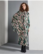 Resim Kadın Asimetrik Desenli Uzun Elbise Piliseli Ve Yaka Aksesuarlı Tasarım Yeşil 