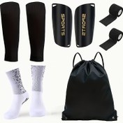 Resim 5 Parça Futbol Ekipman Seti, Silikon Tutma Çorapları, Baldır Kollukları, İpli Sırt Çantası ve Bacak Pedleri İçerir - Antrenman ve Fitness için Çizgili Polyester 
