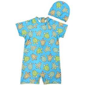 Resim Lolliboomkids Çocuk Kısa Kol Hassas Ten Güneş Koruma Sevimli Kaplumbağa Tema Mayo Bone Takım Turtles 