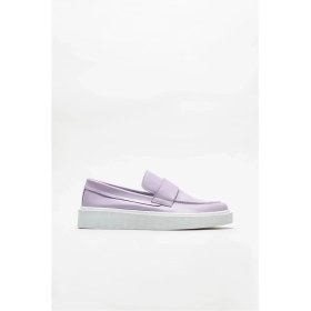 Resim Elle Lila Deri Erkek Loafer 