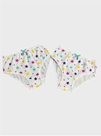Resim elmas kids Kız Çocuk %100 Pamuklu Beyaz Yıldız Desenli 2 li Slip Külot 