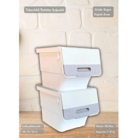 Resim 2'li Tekerlekli Patateslik Soğanlık BPA Free Erzak Kutusu Sebzelik Oyuncaklık Beyaz Krem 24 Lt 