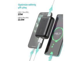 Resim Aukey PB-N83S-BK 22.5 W SCP PD Ve QC 3.0 10000 mAh Mini Type-C Powerbank Siyah 