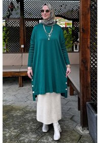 Resim Rabia Şamlı Sevda Triko Tunik Zümrüt Çok Renkli 