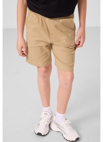 Resim Siyah-koyu Bej Pamuklu Oversize Fit Dokuma Hafif Esnek Chino Erkek Çocuk Şort Takım - 11279 Siyah 