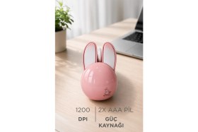 Resim Torima Kablosuz Tavşan Kulaklı Sessiz Mouse 1200 DPI Optik Kablosuz Fare TM21 Pembe 