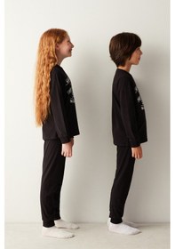 Resim Unisex Çocuk Wonderful Kid Slogan Baskılı Pijama Takımı Siyah 