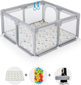 Resim Original Playard Plus Güvenli Bebek Ve Çocuk Oyun Alanı Oyun Parkı 120x120 Oyun Matı Ve Topları - Açık Gri 