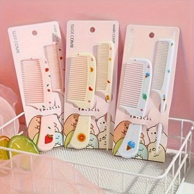 Resim 2 adet meyve desenli ince ve geniş dişli saç fırçası seti, tüm saç stilleri için uygun, pürüzsüz şekillendirme, mini taşınabilir tasarım, Noel, Cadılar Bayramı veya Yılbaşı Arifesi hediyesi için mükemmel 