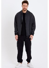 Resim JAHR MARC Koyu Gri Kapüşonlu Oversize Erkek Ceket - XL Koyu Gri 