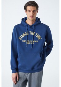 Resim Grimelange WULF Erkek Organik Kumaşlı İçi Polarlı Yumuşacık Kanguru Cepli Kapüşonlu Lacivert Sweatshirt 