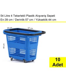 Resim Akdenizpos Tekerlekli Plastik Market Alışveriş El Sepeti 54 Litre Mavi 10 Adet 