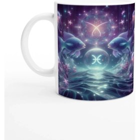Resim Balık Burcu Baskılı Kahve Kupası - Astral Denizaltı Dünyası Vs2 