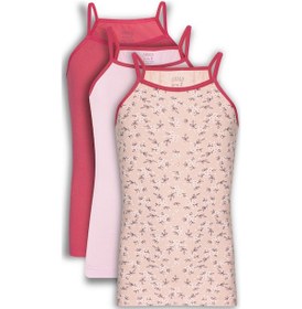 Resim Renkli Kız Çocuk İp Askılı Atlet Pamuklu Likralı 3'lü Paket Pembe 
