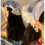 Resim Kadınlar İçin Keten Başörtüsü ve Saç Bandı - Entegre Üçgen Tasarım, Gingham Desenli Kırsal Tarz, Nefes Alabilen Yazlık Plaj Aksesuarı, Sadece Elde Yıkama 