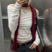 Resim 1pc Y2K Moda Uzun Dar Örgü Şal - Polyester Çizgili Şal, Tüm Mevsim, El Yıkamalı, Trendy Edge Fringe Boyun Isıtıcı, Casual Giyim ve Hediye için 