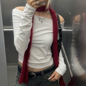 Resim 1pc Y2K Moda Uzun Dar Örgü Şal - Polyester Çizgili Şal, Tüm Mevsim, El Yıkamalı, Trendy Edge Fringe Boyun Isıtıcı, Casual Giyim ve Hediye için 