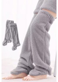 Resim Wellsoft Peluş Diz Üstü Ev Çorabı Uzun Çorap Açık Gri 