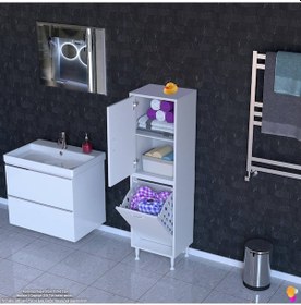 Resim Eliusta Miretta Üst Bölme Kapaklı Altı Kirli Sepetli Dolap 35 Cm Genişlik Beyaz 35x138x32,5 Cm Dolap Beyaz 