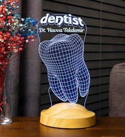 Resim Diş Hekimi İçin 3D Dentist LED Lamba - Dünya Diş Hekimleri Günü Hediyesi, İsimli Kişiye Özel Tasarım 