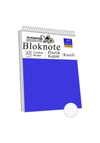 Resim Telli Masaüstü Not Defteri Kareli A5 Orta Boy 1 Adet Masa Üstü Plastik Kapaklı Spiralli Bloknot Blocknote 80 Yaprak Büro Mavi 